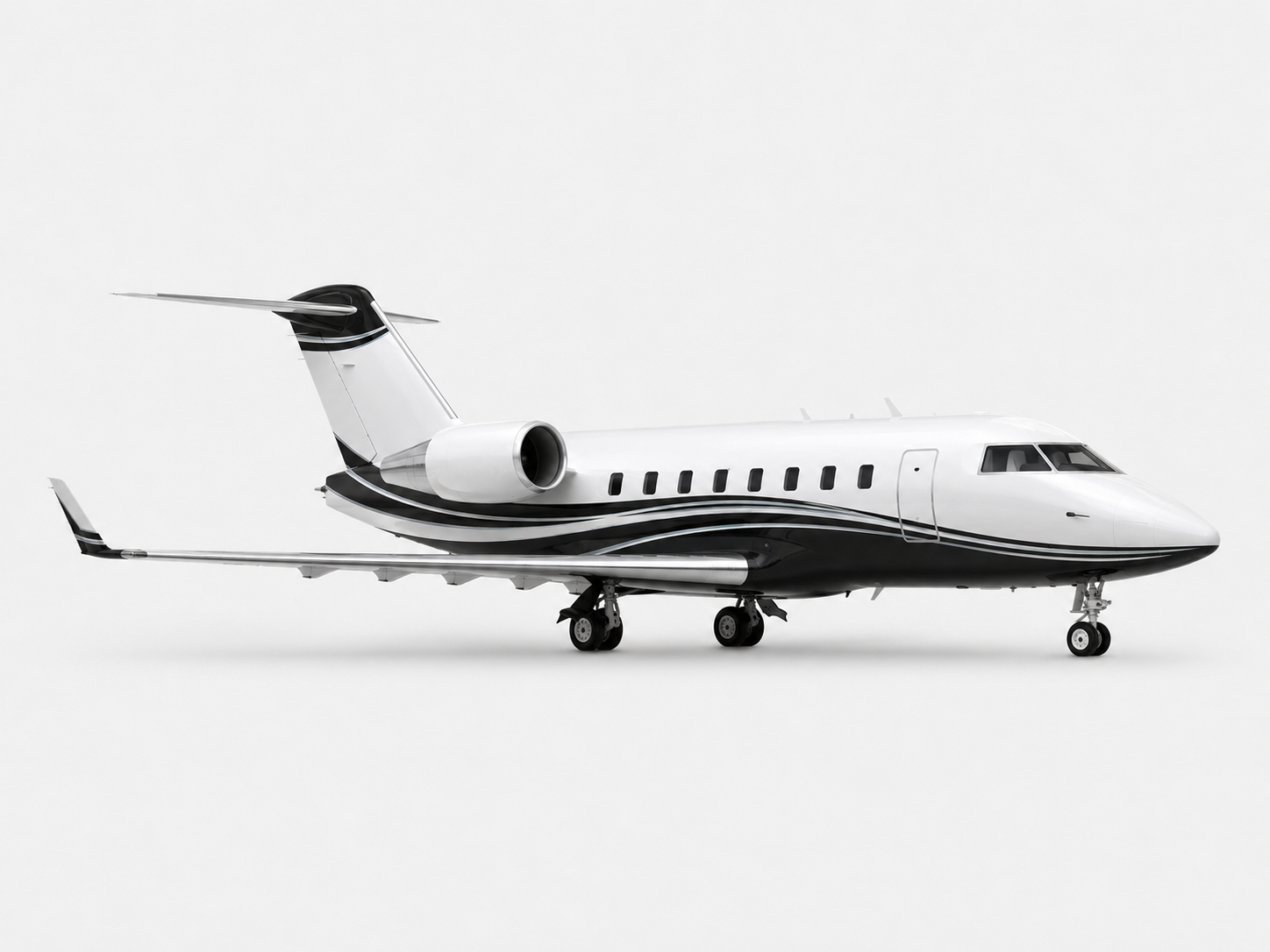 Challenger 604 heavy jet on simple white background