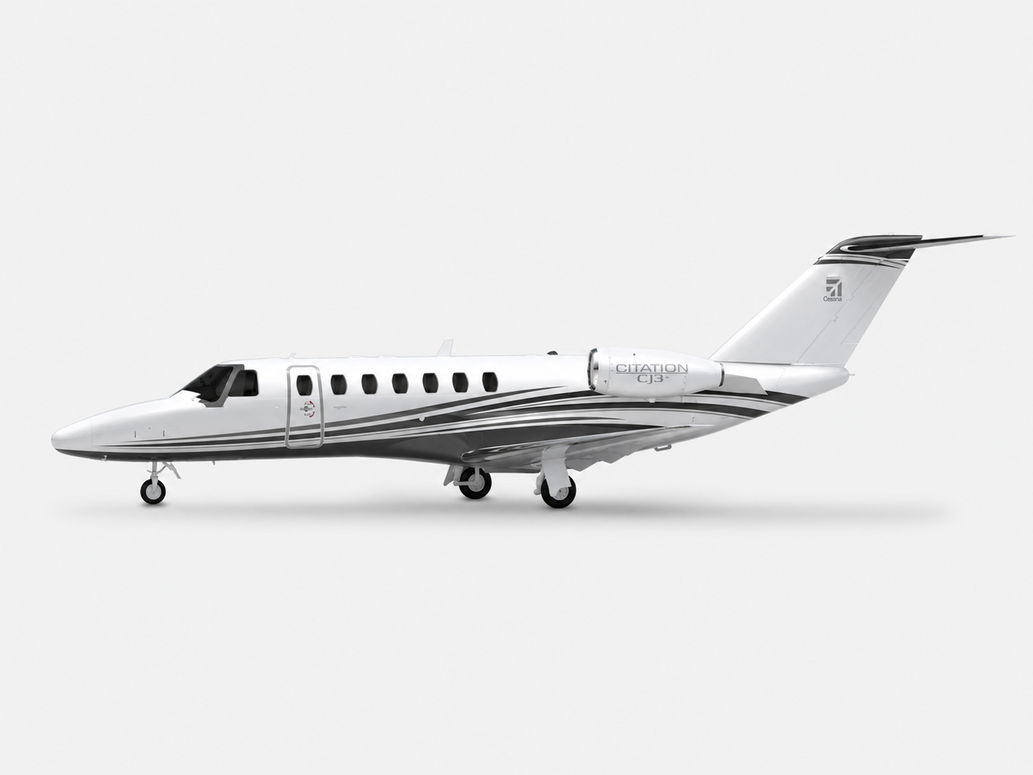 Citation CJ3 light jet on white background