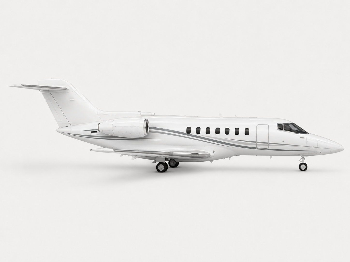 Hawker 800XP midsize jet on simple white background