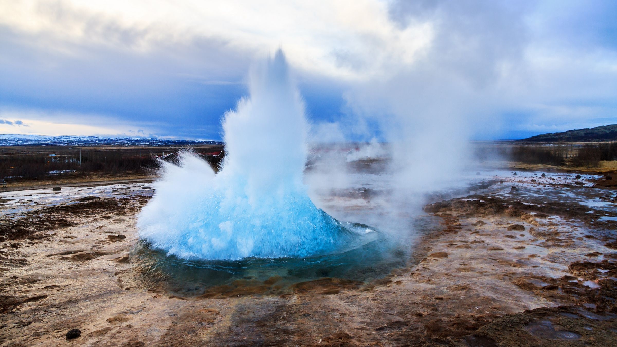 Geyser erupting along Iceland's Golden Circle route