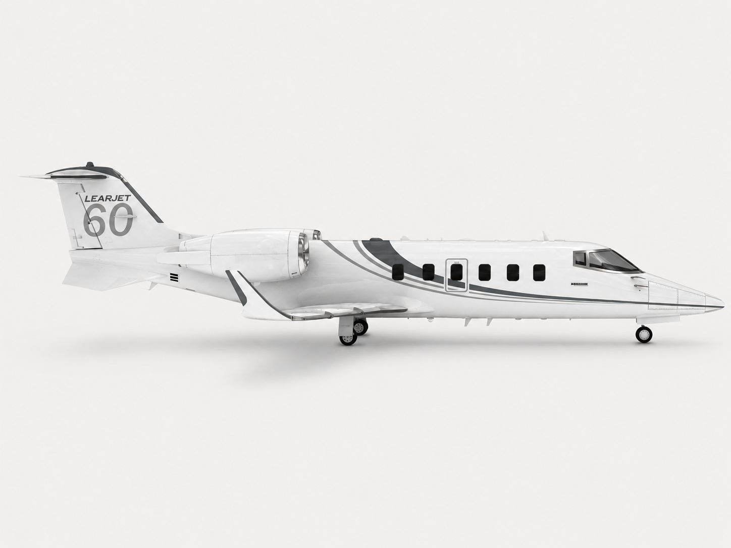 Lear 60 midsize jet on simple white background