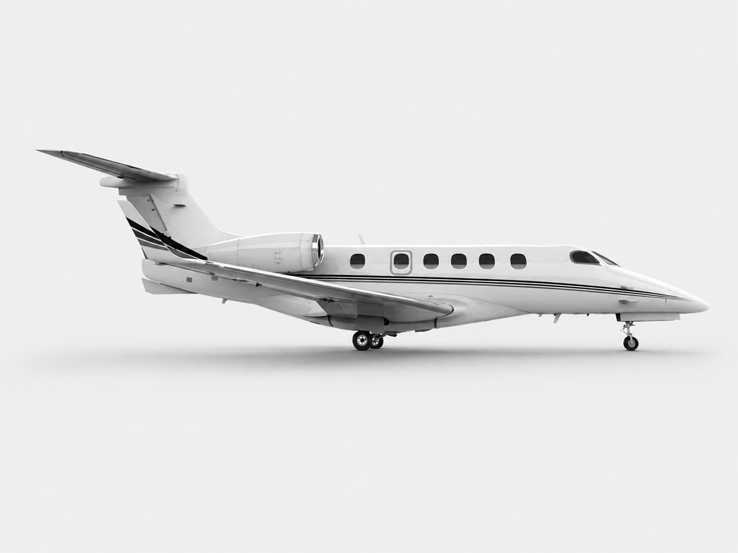 Phenom 300 light jet on simple white background
